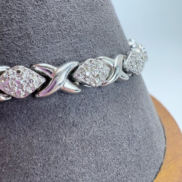 VTG Sterling Silver 925 Illusion Stone X Link Chain BRacelet Size 7.5" Length - Picture 4 of 10